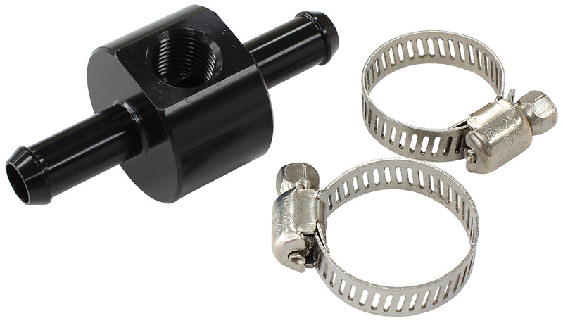 Inline 5/16" Barb Adapter with 1/8" Port    Black Finish
