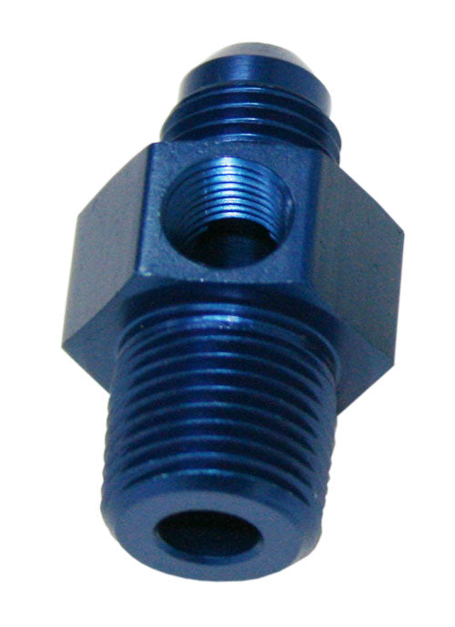 Male NPT to Adapter 3/8" to -6AN with 1/8" Port   Blue Finish