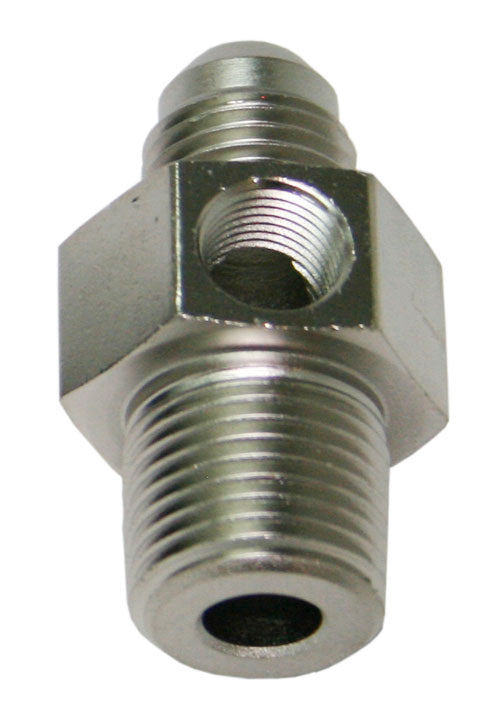 Male NPT to Adapter 3/8" to -8AN with 1/8" Port   Silver Finish