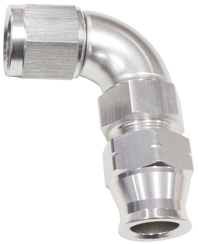 90° Tube to Female AN Adapter 1/2"to -8AN  Silver Finish. Suits Aeroflow, Moroso & Russell Tubing