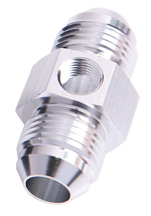 Straight Male Flare Union with 1/8" Port -6AN   Silver Finish
