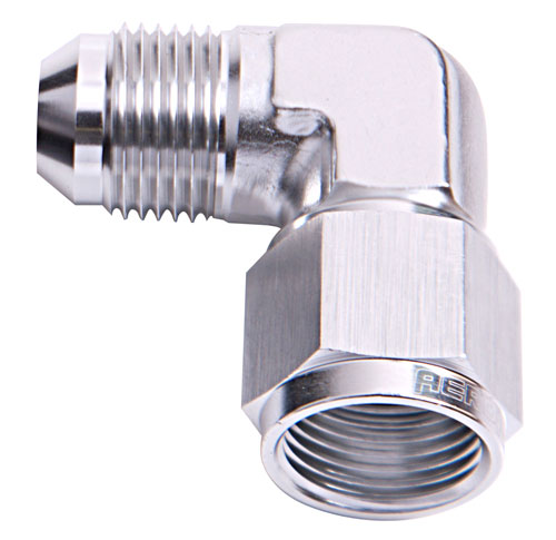 90° Female/Male Flare Swivel -8AN    Silver Finish
