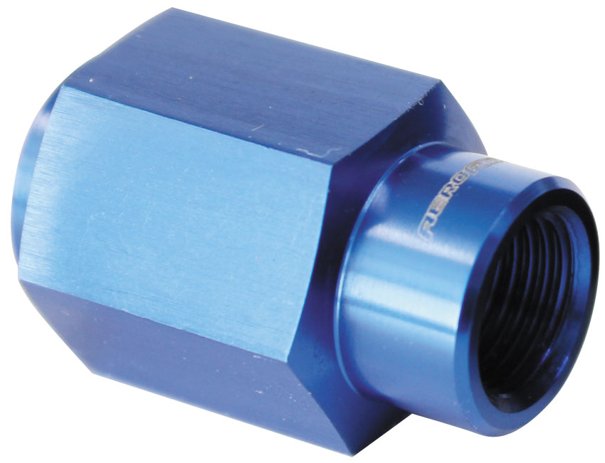 Fuel Pressure Gauge Adapter  GM LS Series Engines, -4AN female to 1/8" NPT, Blue finish