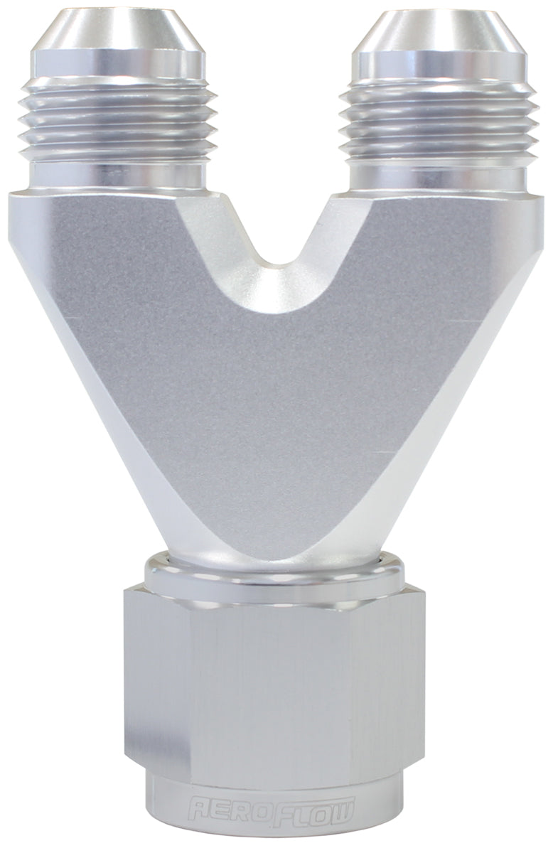 Billet U-Block with Female Flare   Silver Finish. 1 x -8AN Female, 2 x -6AN Male