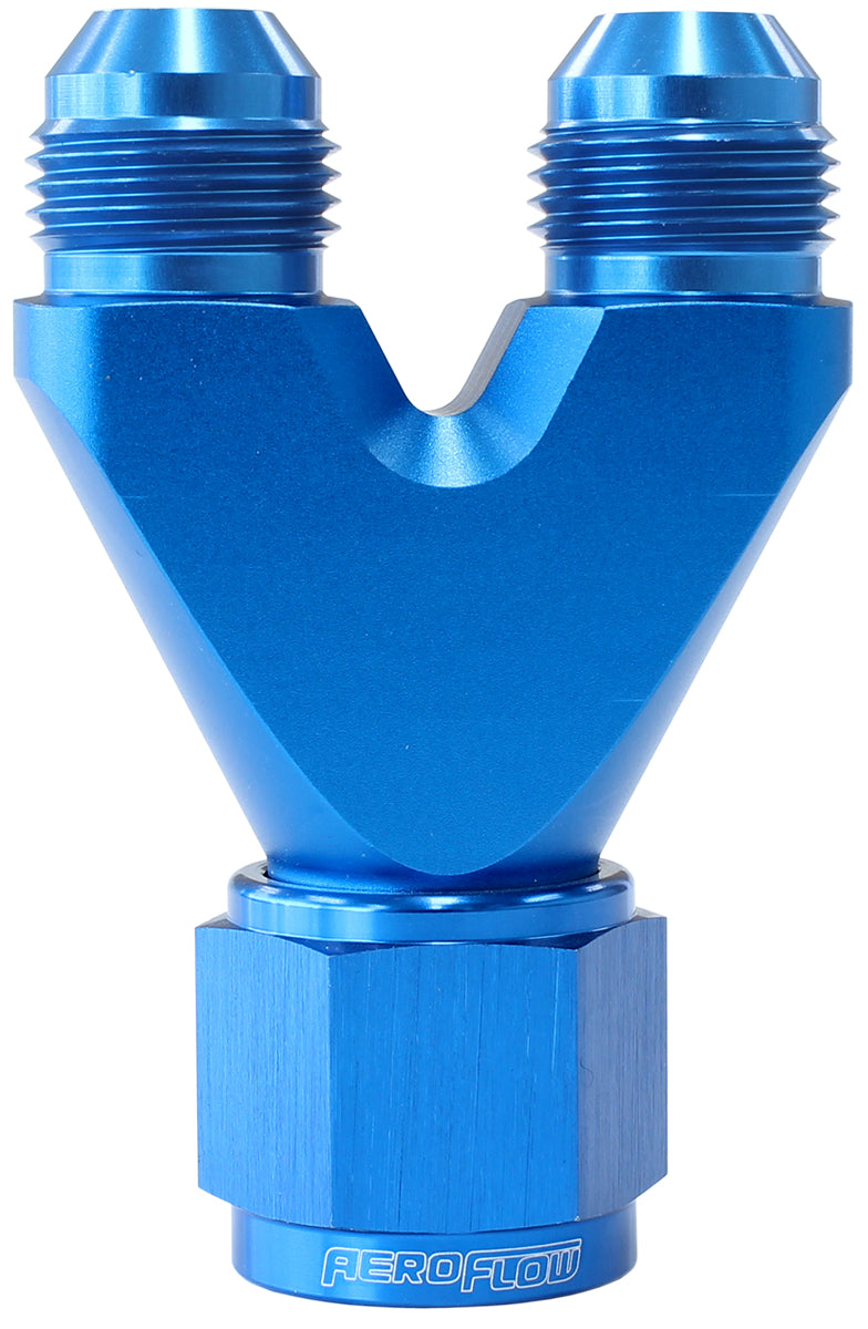 Billet U-Block with Female Flare   Blue Finish. 1 x -10AN Female, 2 x -8AN Male