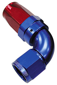 150 Series Taper One-Piece Full Flow Swivel 90° Hose End -4AN   Blue/Red Finish. Suit 100 & 450 Series Hose