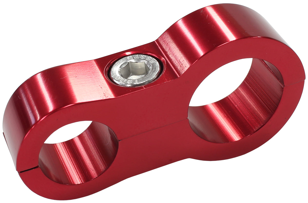 Stepped Billet Dual Hose Separator - Red Finish  Suits -6 and -10 Braid Hose or -8 and -12 Teflon Hose