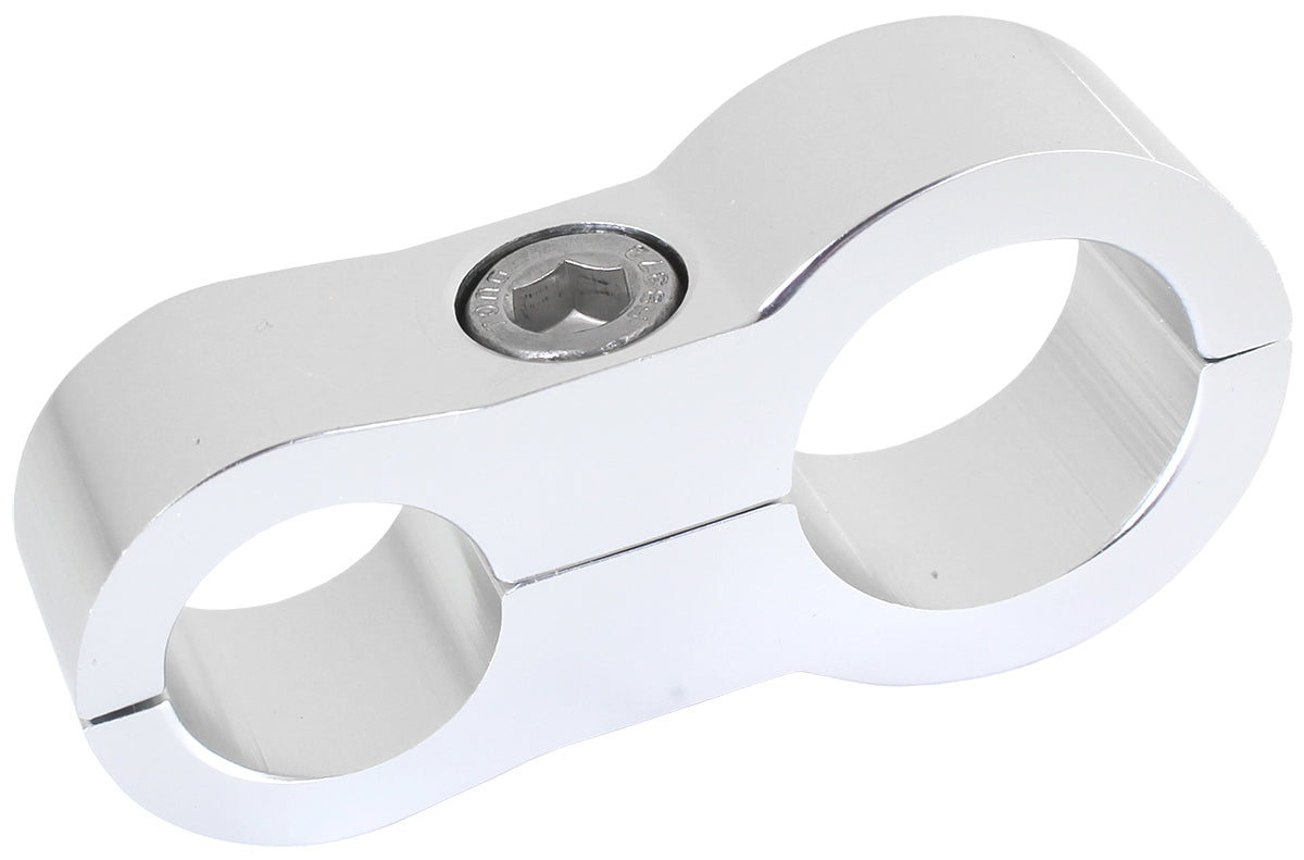 Stepped Billet Dual Hose Separator - Silver Finish  Suits -6 and -10 Braid Hose or -8 and -12 Teflon Hose