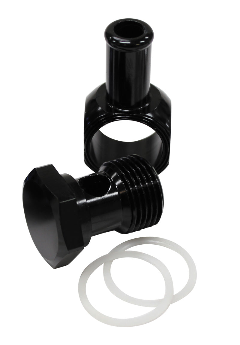 Alloy AN Banjo with Bolt 5/8" to 3/8 Barb  Black Finish. Suits Edelbrock Carburettors