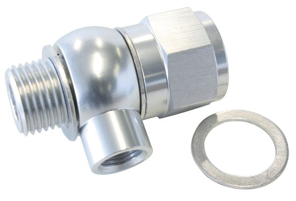 Oil Pressure Adapter   Suit GM LS Series engine, 1/8" NPT port, Silver finish