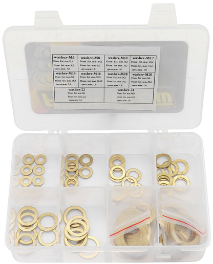 Metric Brass Washer Kit suit M6 to M24   Kit Contains 10 of Each Size