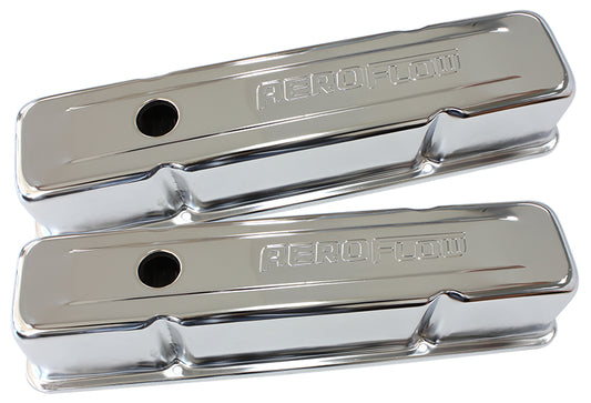 Chrome Steel Valve Covers  Suit SB Overall Height - 3.7" Chev With Aeroflow Logo, Tall