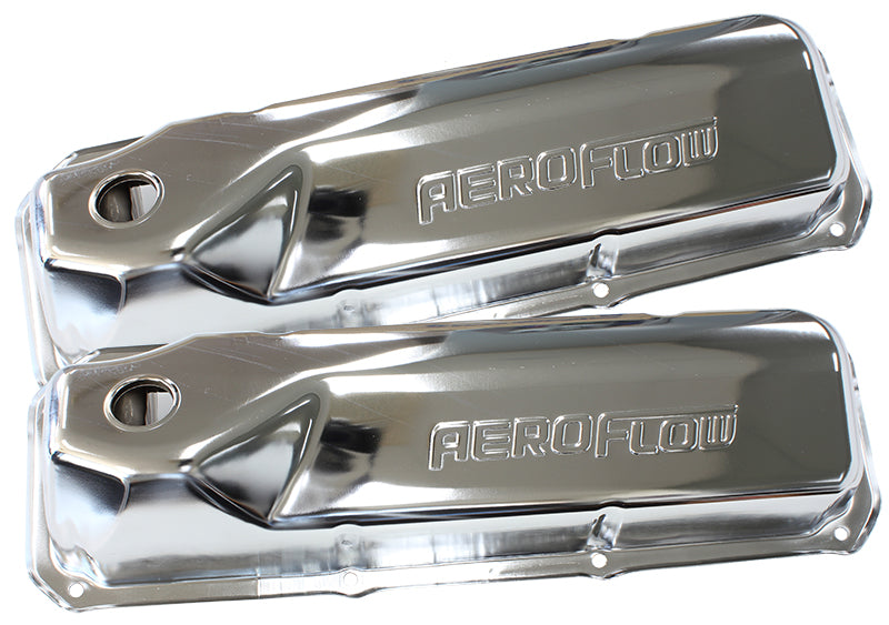 Chrome Steel Valve Covers  Suit Ford 302-351 Cleveland With Aeroflow Logo