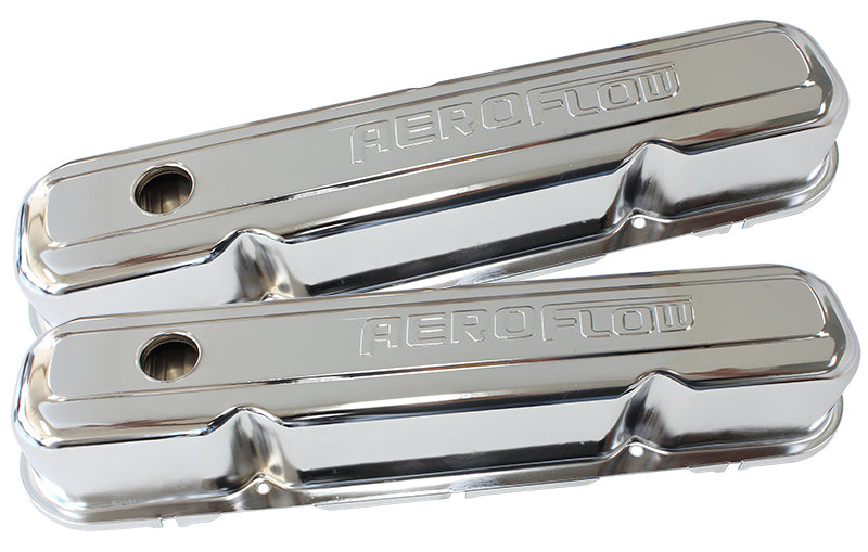 Chrome Steel Valve Covers  Suit SB Chrysler 318-340-360 With Aeroflow Logo