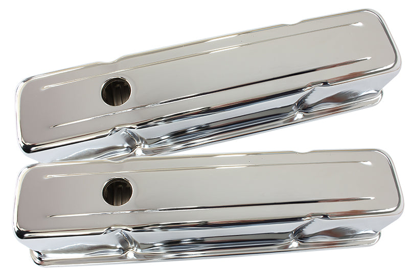 Chrome Steel Valve Covers  Suit SB Chev Without Aeroflow Logo, Tall