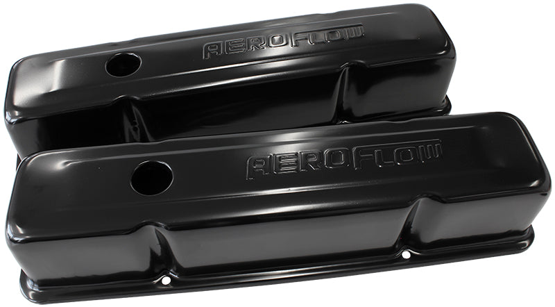 Black Steel Valve Covers  Suit SB Chev With Aeroflow Logo, Tall