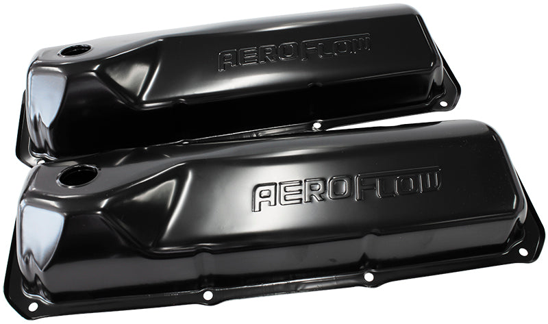 Black Steel Valve Covers  Suit Ford 302-351 Cleveland With Aeroflow Logo