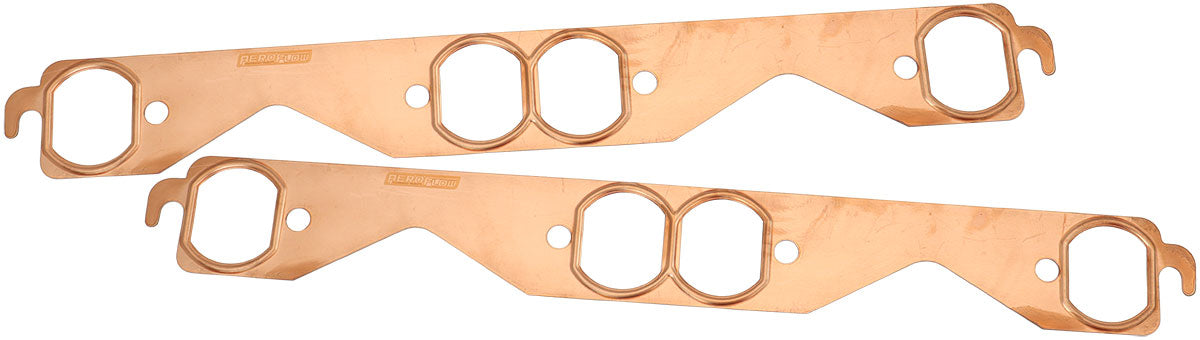 Small Block Chevy Oval Port Copper Embossed Exhaust Gaskets    Sold as a Pair, 1.450" x 1.850" Oval Port Size