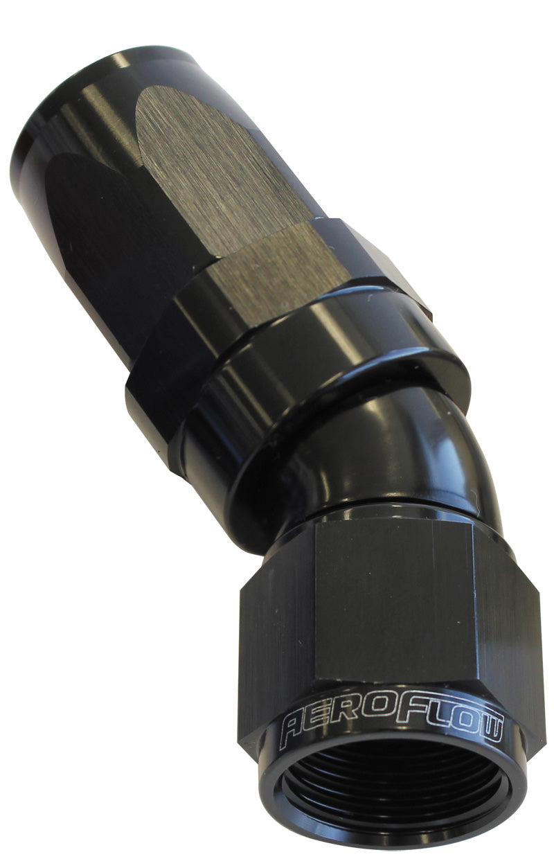 150 Series Taper One-Piece Full Flow Swivel 30° Hose End -6AN   Black Finish. Suit 100 & 450 Series Hose