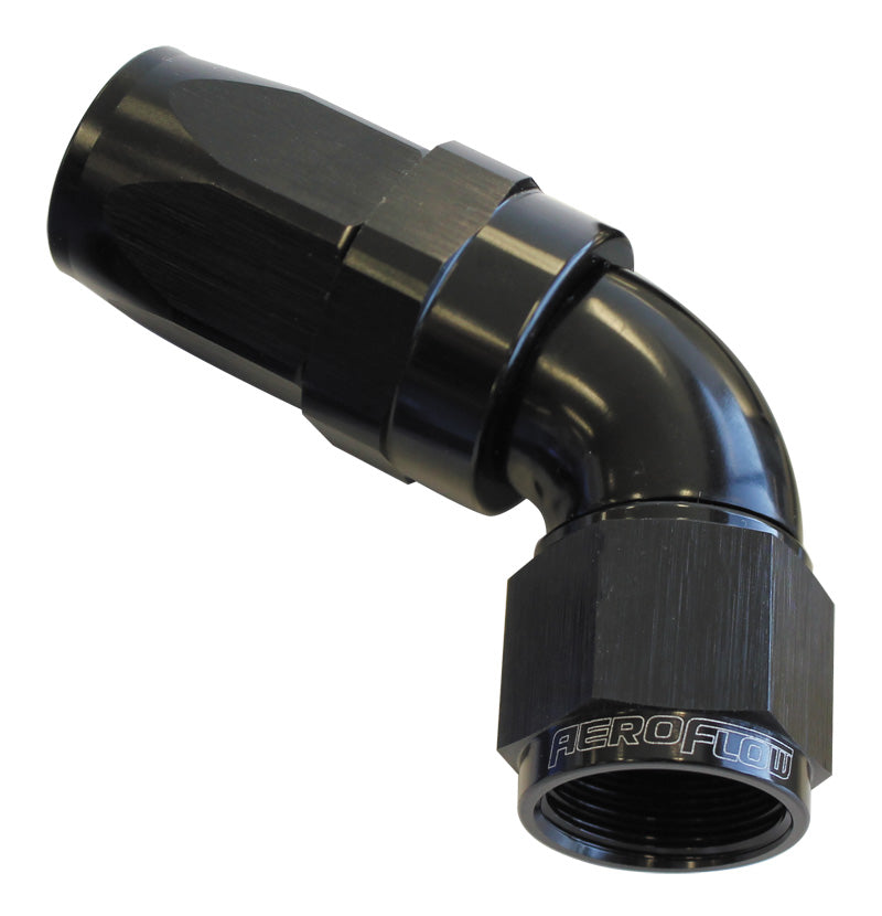 150 Series Taper One-Piece Full Flow Swivel 60° Hose End -4AN   Black Finish. Suit 100 & 450 Series Hose