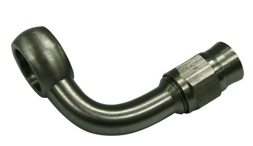 Aeroflow Stainless Steel 90Â° Banjo Fitting   11.2mm (7/16") Banjo to -3AN PTFE Hose End