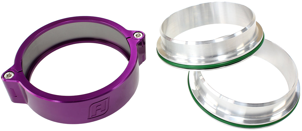 2-1/2" (63mm) Billet Intercooler Clamp with Stainless Steel Weld Flanges   Purple Finish Clamp