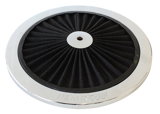 Chrome Full Flow Air Filter Top Plate    9" diameter, black washable cotton element