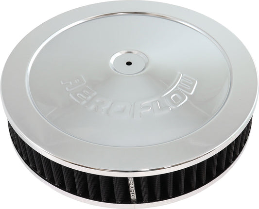 Aeroflow Chrome Air Filter Assembly   11" x 2-1/8", 5-1/8" neck, Flat Base with black washable cotton element