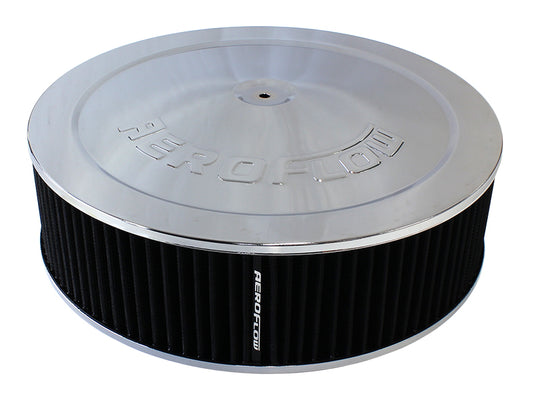 Chrome Air Filter Assembly   14" x 4", 5-1/8" neck, 1-1/8" Drop base , black washable cotton element