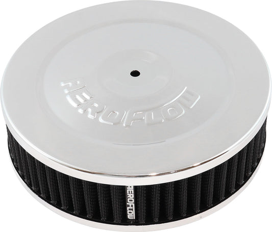 Aeroflow Chrome Air Filter Assembly   7" x 2", 5-1/8" neck, Flat Base with black washable cotton element