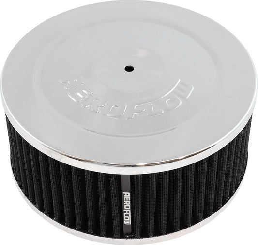 Aeroflow Chrome Air Filter Assembly   7" x 3", 5-1/8" neck, Flat Base with black washable cotton element