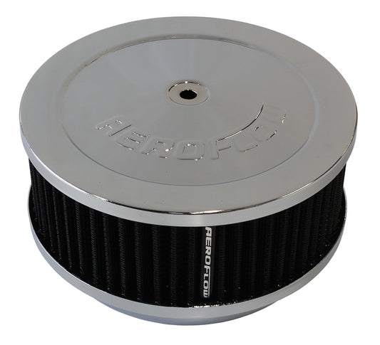 Chrome Air Filter Assembly   6-3/8" x 2-1/2", 5-1/8" neck, black washable cotton element