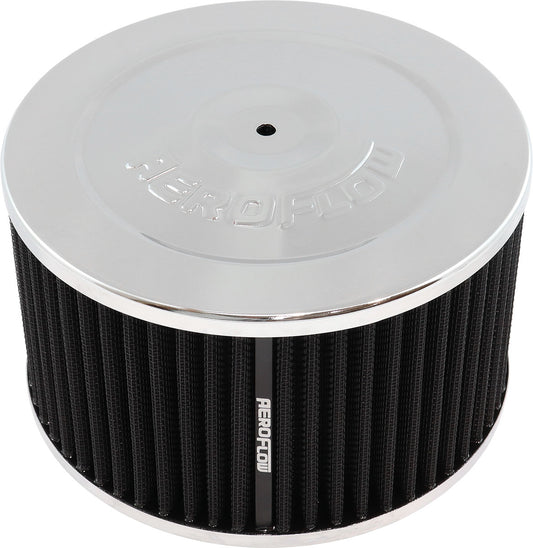 Aeroflow Chrome Air Filter Assembly   7" x 4", 5-1/8" neck, Flat Base with black washable cotton element