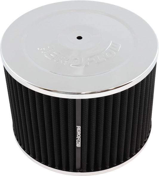 Aeroflow Chrome Air Filter Assembly   7" x 5", 5-1/8" neck, Flat Base with black washable cotton element