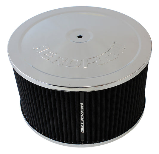 Chrome Air Filter Assembly   9" x 5", 7-5/16" neck,Flat Base with black washable cotton element