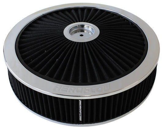 14" x 4", 7-5/16" neck Chrome Full Flow Air Filter Assembly   Flat Base with black washable cotton element