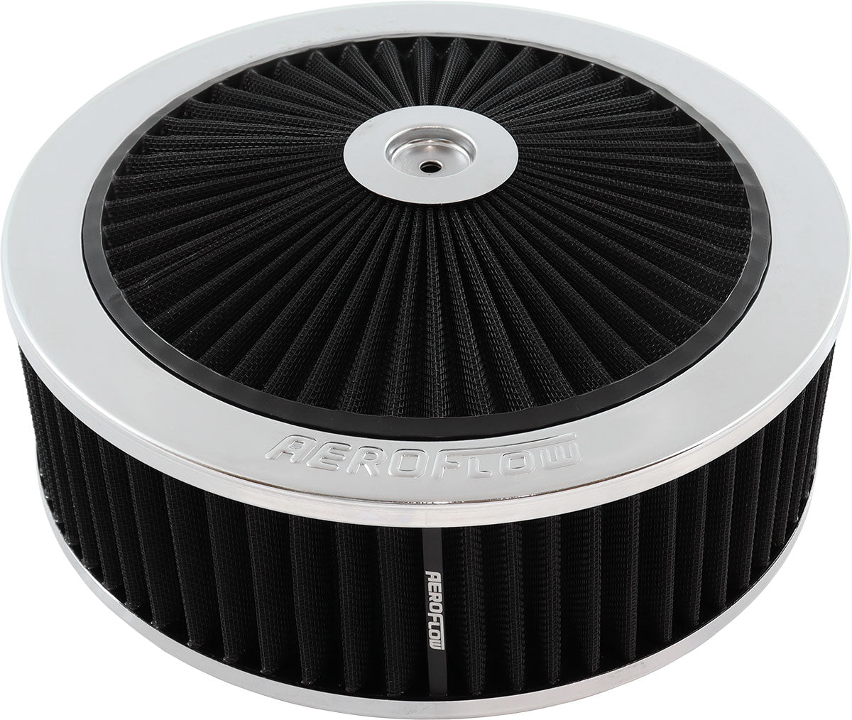 Aeroflow Chrome Full Flow Air Filter Assembly   11" x 3-1/2", 5-1/8" neck, Flat Base with black washable cotton element