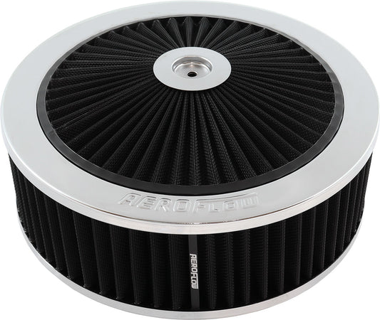 Aeroflow Chrome Full Flow Air Filter Assembly   11" x 3-1/2", 5-1/8" neck, Flat Base with black washable cotton element