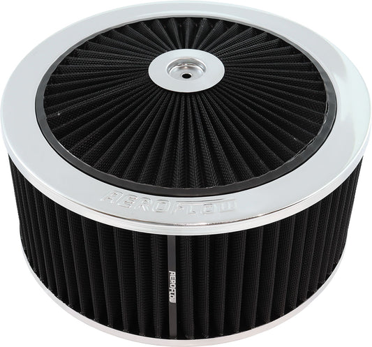 Aeroflow Chrome Full Flow Air Filter Assembly   11" x 5", 5-1/8" neck, Flat Base with black washable cotton element