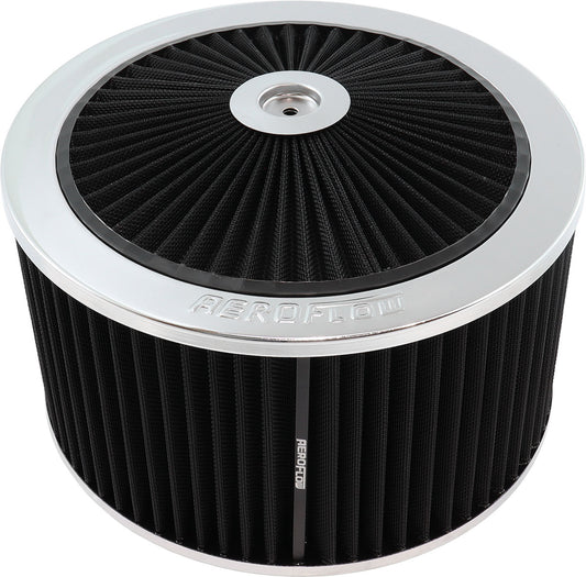 Aeroflow Chrome Full Flow Air Filter Assembly   11" x 6", 5-1/8" neck, Flat Base with black washable cotton element