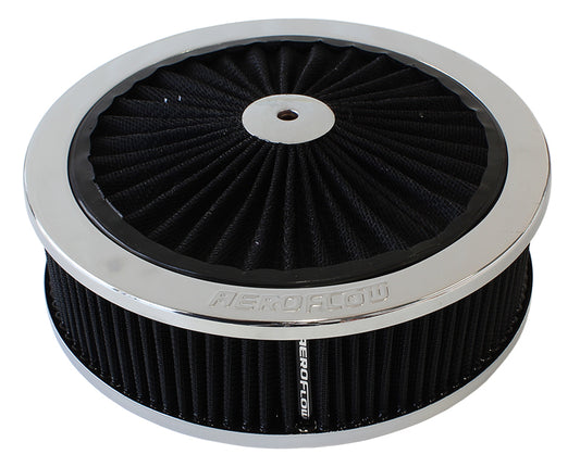 Chrome Full Flow Air Filter Assembly with   9" x 2-3/4", 5-1/8" neck, black washable cotton element
