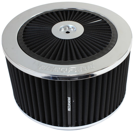 Chrome Full Flow Air Filter Assembly   9" x 5", 7-5/16" neck,Flat Base with black washable cotton element