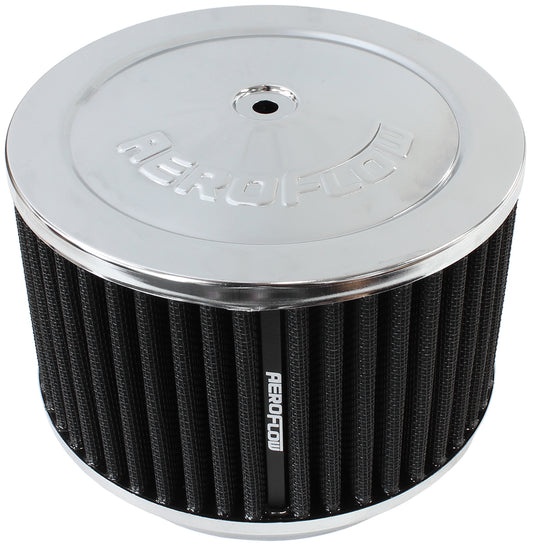 Chrome Air Filter Assembly   6-3/8" x 4", 5-1/8" neck, black washable cotton element