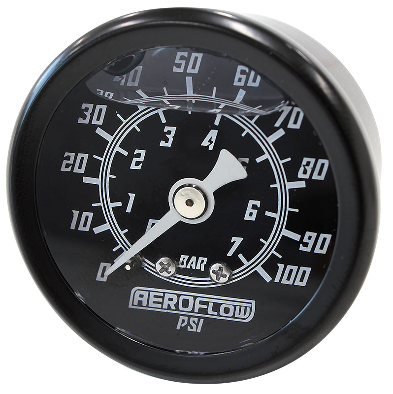 1-1/2" Liquid Filled 100 psi Pressure Gauge   Black Face, White Pointer, 1/8" NPT Male Thread