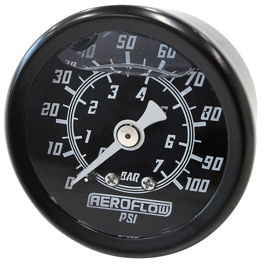 1-1/2" Liquid Filled 100 psi Pressure Gauge   Black Face, White Pointer, 1/8" NPT Male Thread