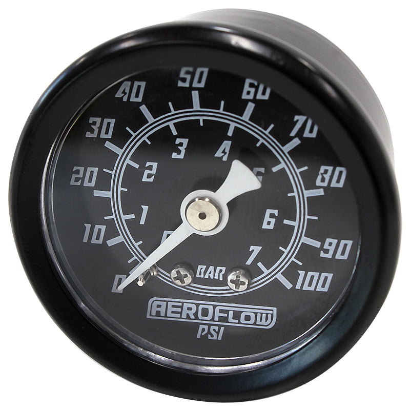 1-1/2" 100 psi Pressure Gauge   Black Face, White Pointer, 1/8" NPT Male Thread