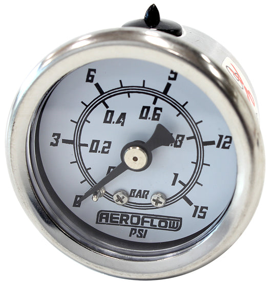 1-1/2" 15 psi Pressure Gauge   White Face, Black Pointer, 1/8" NPT Male Thread