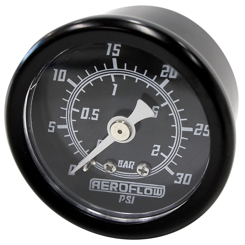 1-1/2" 30 psi Pressure Gauge   Black Face, White Pointer, 1/8" NPT Male Thread