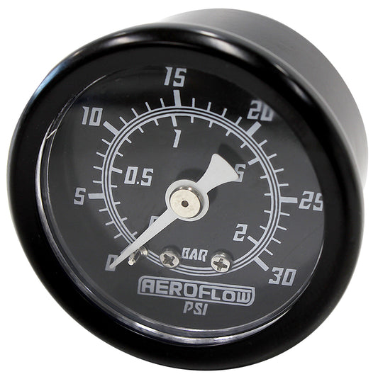 1-1/2" 30 psi Pressure Gauge   Black Face, White Pointer, 1/8" NPT Male Thread