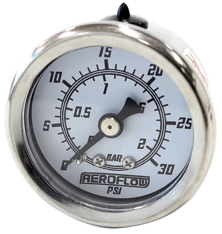 1-1/2" 30 psi Pressure Gauge   White Face, Black Pointer, 1/8" NPT Male Thread